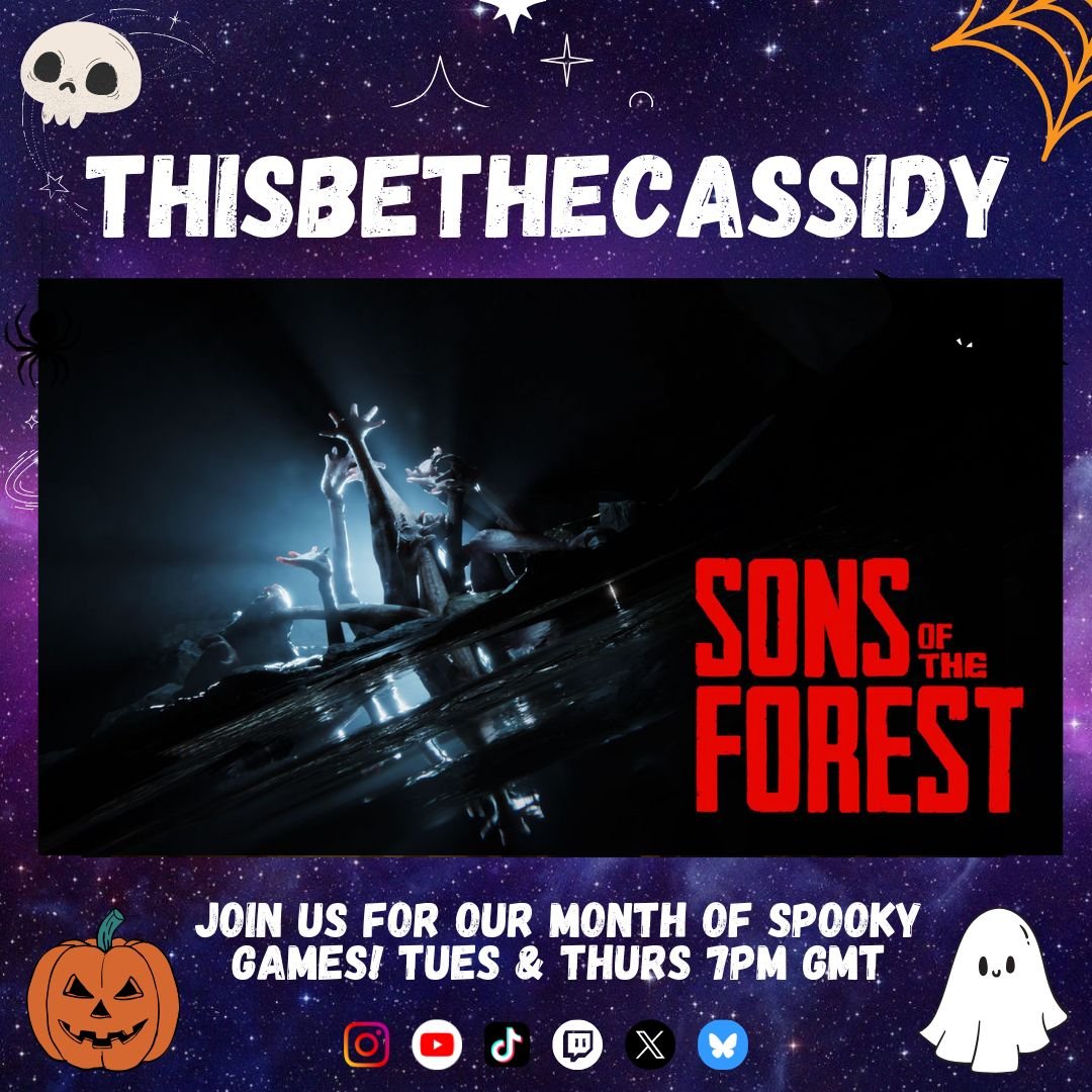 ThisCassidy's tweet photo. 🚨 Join us for a month of #ThisBeTheSpooks ! Today it's Sons of the Forest! 🚨 LIVE NOW! https://t.co/Zjflk6dZcJ #ThisBeTheCommunity #twitchstreamer #community #variety #comedy #horror #halloween #sonsoftheforest @SourceGamingTV https://t.co/4axR7eQGlr