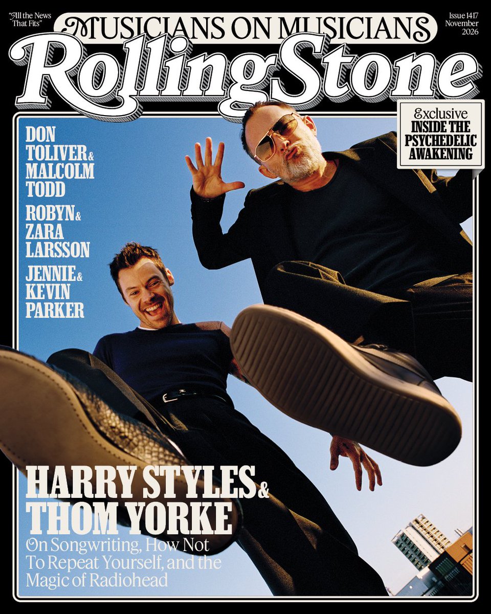 tracklist's tweet photo. Harry Styles e Thom Yorke estrelam a capa da edição “Musicians on Musicians”, da Rolling Stone. https://t.co/EVXbVoUcON