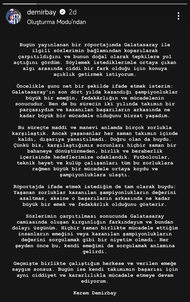 lemarcaspors_'s tweet photo. SON DAKİKA | Kerem Demirbay'dan açıklama! https://t.co/558HhiGccC