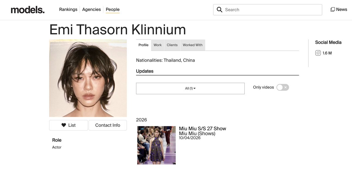 zeroes_udon's tweet photo. 💫 Huge milestone. "Emi Thasorn Klinnium" #emiamily is now officially listed on https://t.co/Tz7ZcUEdnR.

Regarded as the "IMDb of the fashion industry", @Models is the definitive B2B network where brands and agencies scout talent, and log credits of major shows and publications. https://t.co/ydrGdaTejC