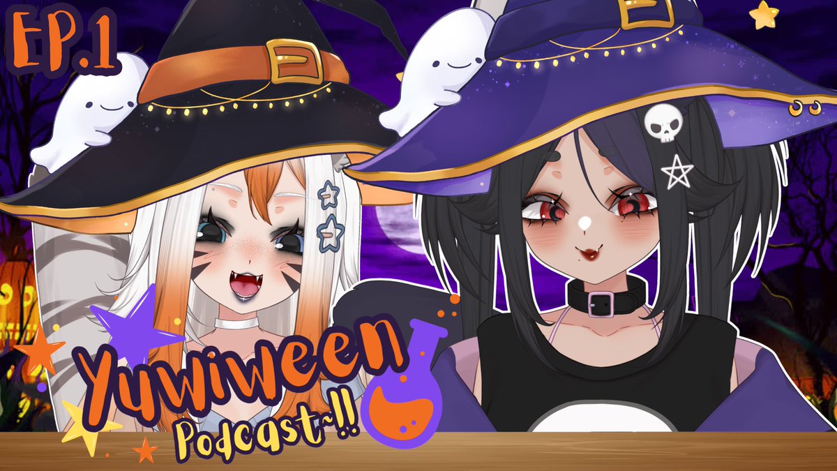 YuweiVTuber's tweet photo. Today is the day~!! 
Tonight is the first episode of the #Yuwiween podcast 🎃 and our first VERY special guest is none other than @RomiRomku 🌙

⏰ 9PM CDT / 10PM EST
🔗: Below! https://t.co/3SjrcxQEmv
