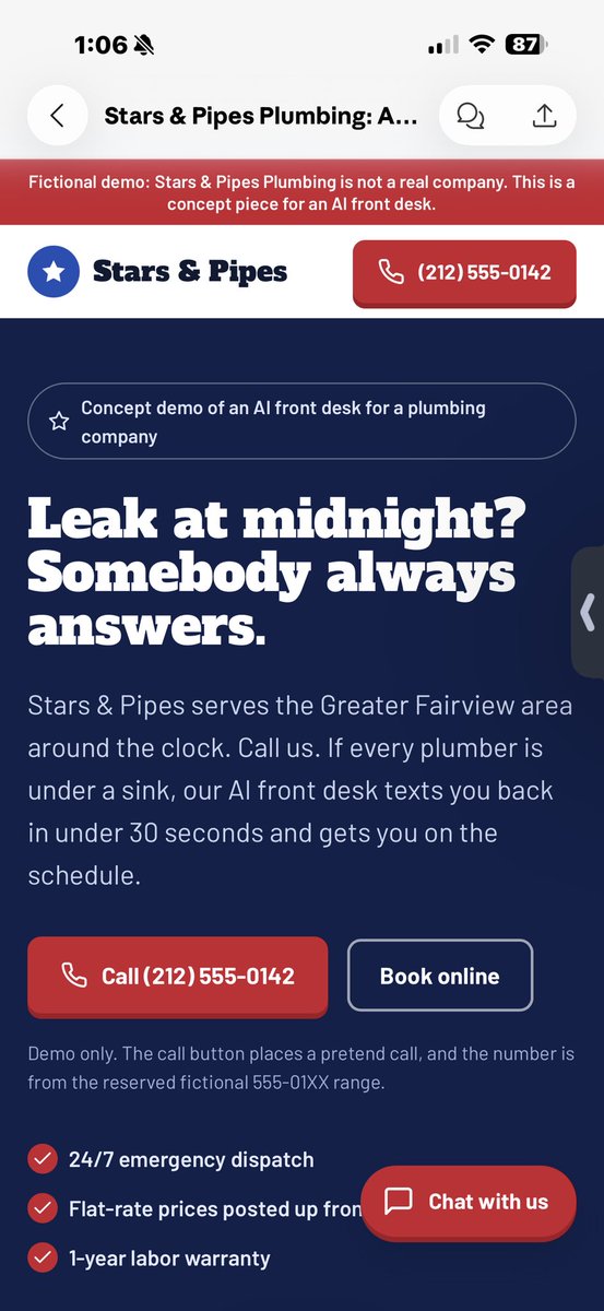 chuytheaiguy's tweet photo. Built 4 things in the last 24 hours with AI: 2 demo websites (including an AI front-desk concept that texts back missed calls and books appointments for a plumbing company), a dashboard tracking my options positions, and a gamified goals tracker. Building in public more to come! https://t.co/fub7DdQFtC