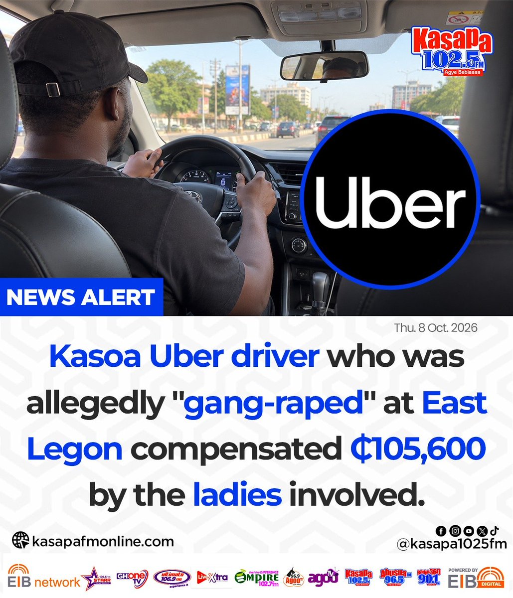 ghonetv's tweet photo. Kasoa Uber driver who was allegedly "gang-raped" at East Legon compensated ₵105,600 by the ladies involved...

#KasapaFM
#EIBNetwork #GHOneTV 
#GHOneNews #NewsAlert https://t.co/gWwrNtJoj8