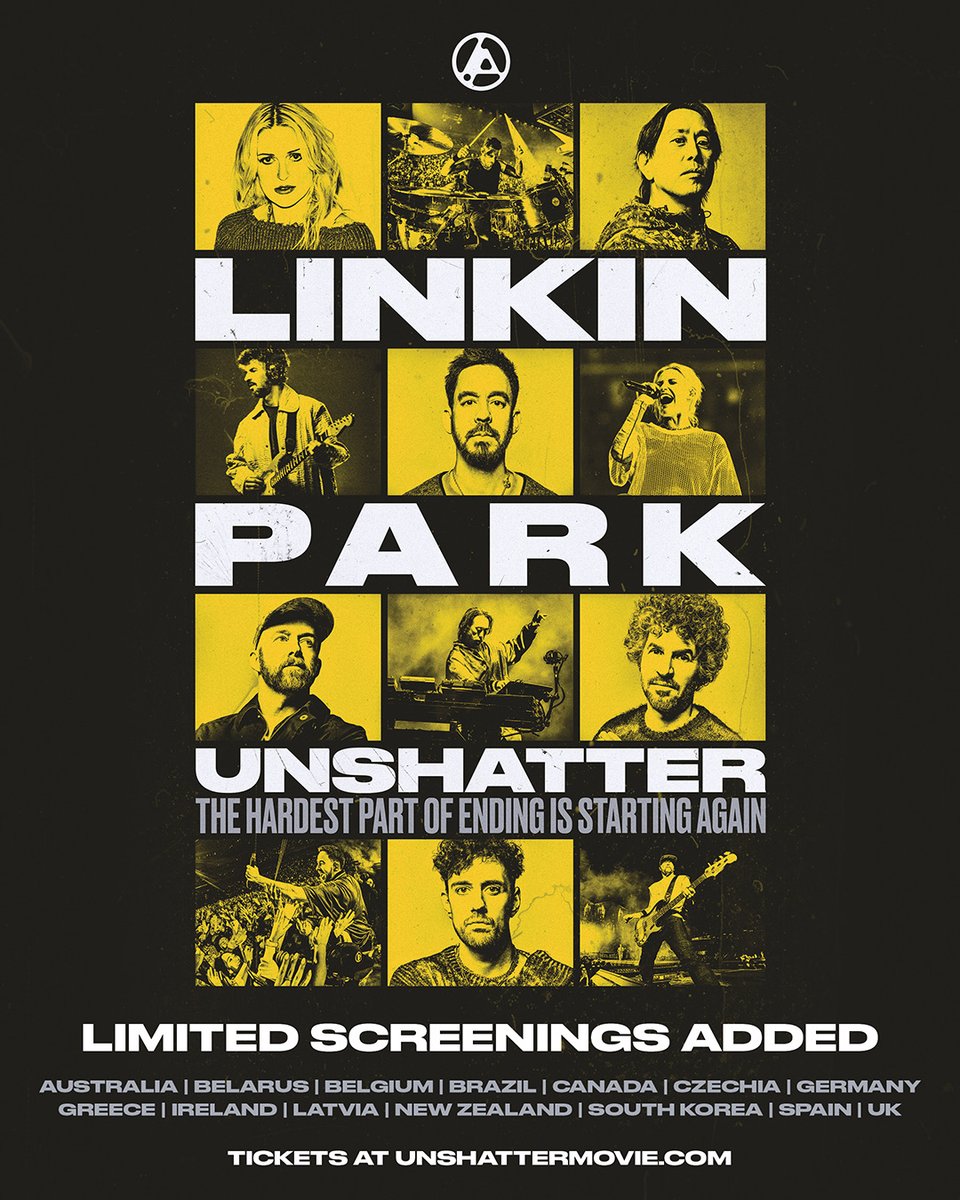 linkinpark's tweet photo. Additional limited screenings of UNSHATTER have been added in a few locations for this weekend. Visit https://t.co/0J3cbweMQ1 to find a cinema near you. https://t.co/rHa45kVbrW