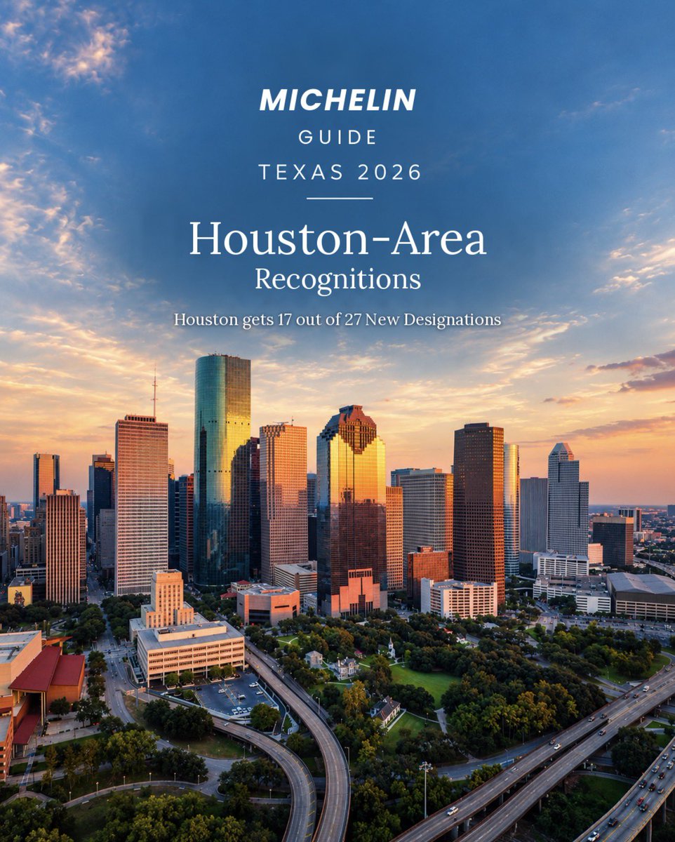 VisitHouston's tweet photo. The MICHELIN Guide Texas is here! ⭐️ Congrats to all of the Houston-area chefs, restaurants &amp; hospitality teams recognized in the 2026 Guide! ❤️🍽️

Tap the link to see who made the list! 👇
🔗 https://t.co/DI6z1dLF9q

#HoustonProud #VisitHouston #MichelinGuideTexas #htx https://t.co/l2H4He9o16