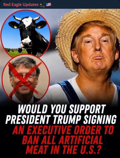 Charliejacob_'s tweet photo. 🚨BOOM:

Would you support President Trump signing an executive order to ban all artificial meat in the U.S.?

YES or NO? https://t.co/Pe9aggFDFQ