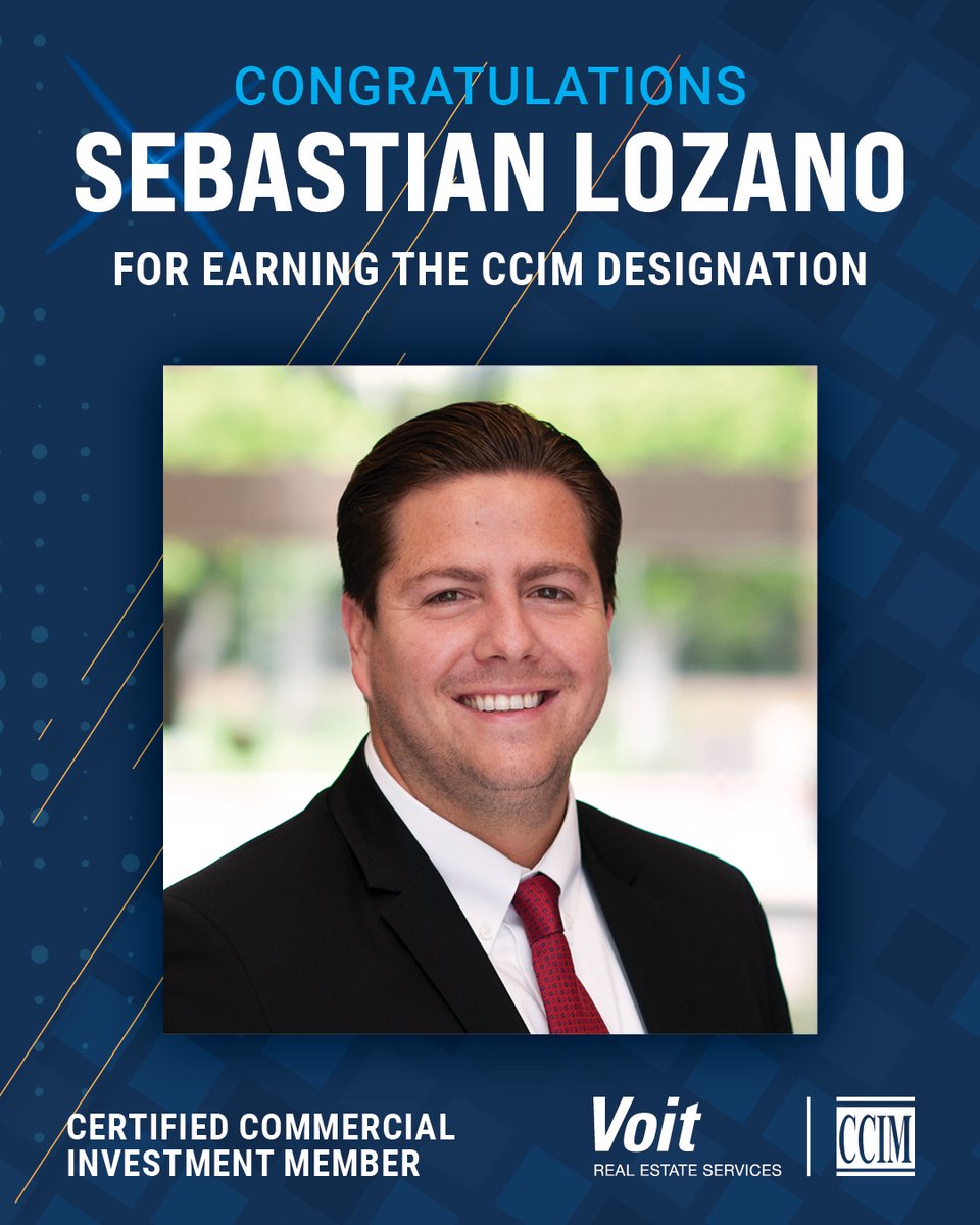 VoitRealEstate's tweet photo. Congratulations to Sebastian Lozano of Voit’s Anaheim office for earning his CCIM designation. We are proud to add Sebastian to our list of CCIM real estate advisors.

A CCIM IS A CERTIFIED COMMERCIAL INVESTMENT MEMBER. 
Less than 10% of the commercial real estate professionals are CCIMs.

Whether you’re looking to buy, sell, lease, finance, develop real estate, a CCIM is your strongest asset. When you hire a CCIM, you’re hiring the most advanced investment specialist anywhere — someone who will minimize your risk, maximize your ROI, and optimize the value of your real estate.

#VoitRealEstate #RealEstate #CommercialRealEstate #SocalRealEstate #CREInvesting #Investments #ExcellenceInService #CCIM