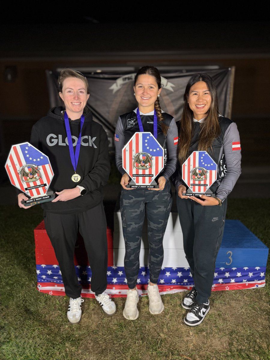 GLOCKInc's tweet photo. Congratulations to Team GLOCK on a successful run at the 2026 US IPSC Nationals in Pittsburgh, PA.

Ashley Robertson - 1st Place, Production Lady
Morgan Leonhardt - 1st Place, Production Optics Lady
Thy Ngo - 2nd Place, Production Optics Lady

Way to go, Team GLOCK. Great job, ladies!
@its_ashleyrobertson
@thyngoshooting
@morganrose3gun