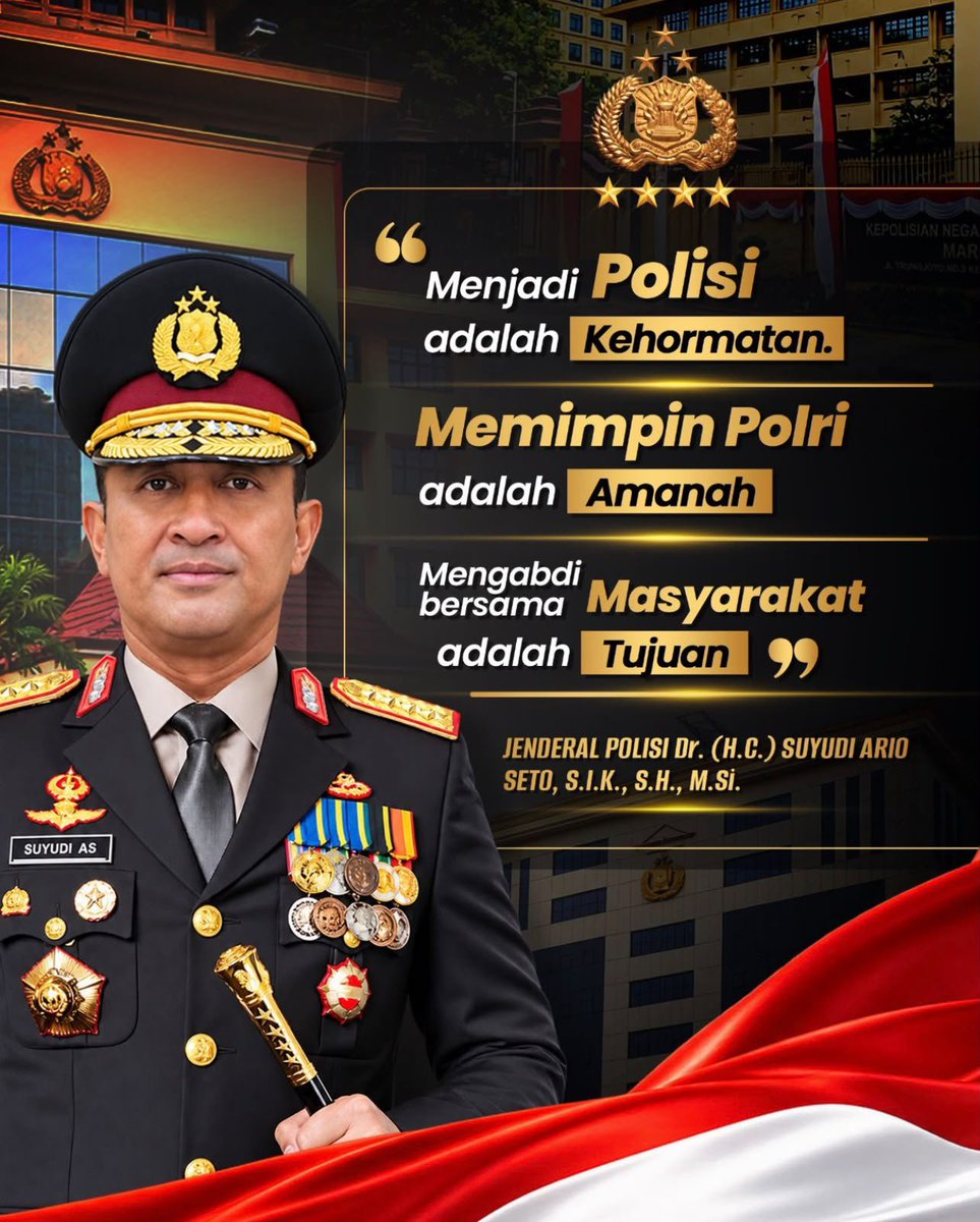 BangkitSurabaya's tweet photo. Menjadi Polisi Adalah Kehormatan, Memimpin Polri Adalah Amanah, Mengabdi Bersama Masyarakat Adalah Tujuan

Kapolri Jenderal Polisi Suyudi Ario Seto, S.I.K., SH., https://t.co/8VbevrrwrN. tegaskan semangat polisi bersama masyarakat dengan mengedepankan kedekatan, kepedulian https://t.co/iz0Rq6vFd2