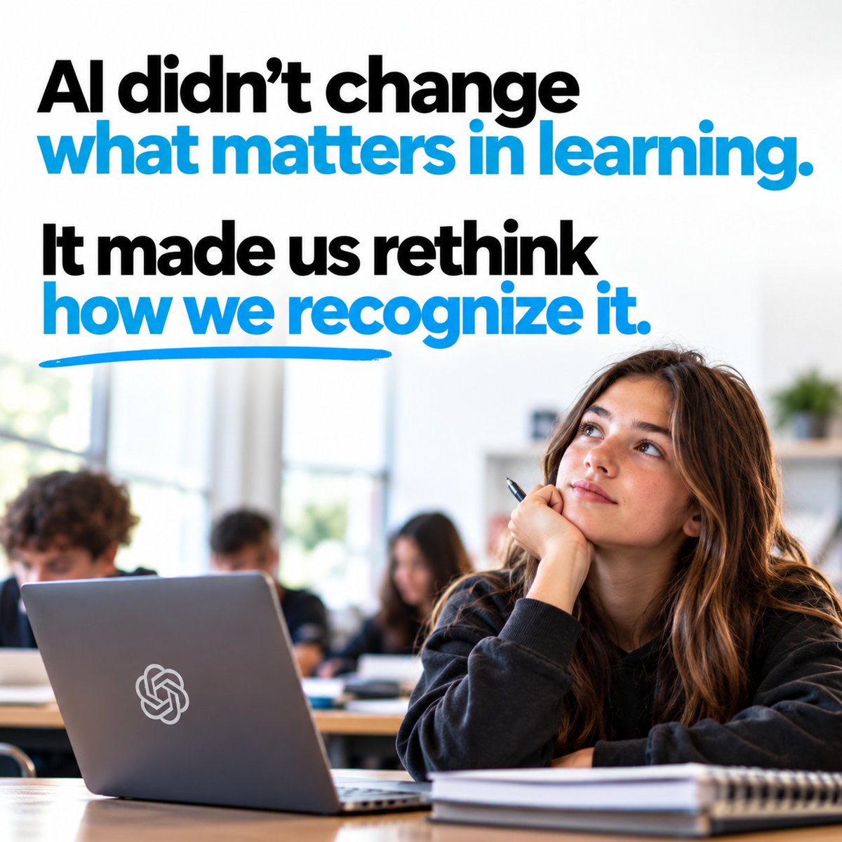 SamMormando's tweet photo. What has AI made you reconsider about teaching that has nothing to do with AI?

One of the most interesting things about AI in education is that it's forcing us to question practices we've accepted for years. Not necessarily because those practices were wrong, but because we haven't always had a reason to rethink them.

For me, it's made me think differently about the relationship between the work students produce and the learning that actually takes place.

We've often used the finished product as evidence of learning. An essay. A presentation. A research project. A completed assignment.

But if AI can now help produce many of those things in seconds, perhaps we need to pay more attention to the thinking, decisions, conversations, and struggles that happen along the way.

And here's what's interesting: Those things mattered long before AI arrived. AI didn't make them important. It just made it harder for us to ignore them.

I'm curious what others think. What's one thing AI has made you rethink about teaching and learning that really has nothing to do with the technology itself?