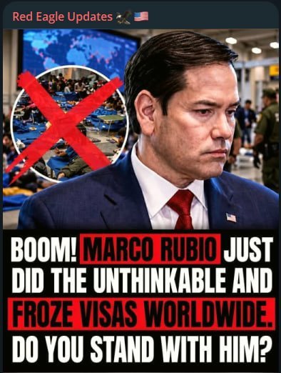 DonaldTrumc9's tweet photo. 🚨BOOM:

Marco Rubio just froze visas worldwide.

Do you stand with him?

YES or NO? https://t.co/h3jQKiTklH
