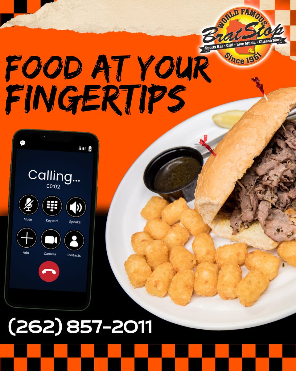 TheBratStop's tweet photo. Your Brat Stop favorites are only a phone call away! 📱🌭 Skip the wait, order ahead, and bring home the Wisconsin flavors you’ve been craving.
#BratStop #KenoshaWI #KenoshaFood #TakeoutKenosha #WisconsinFood #Bratwurst #TakeoutFood #KenoshaRestaurants https://t.co/Gfi5mFXknF