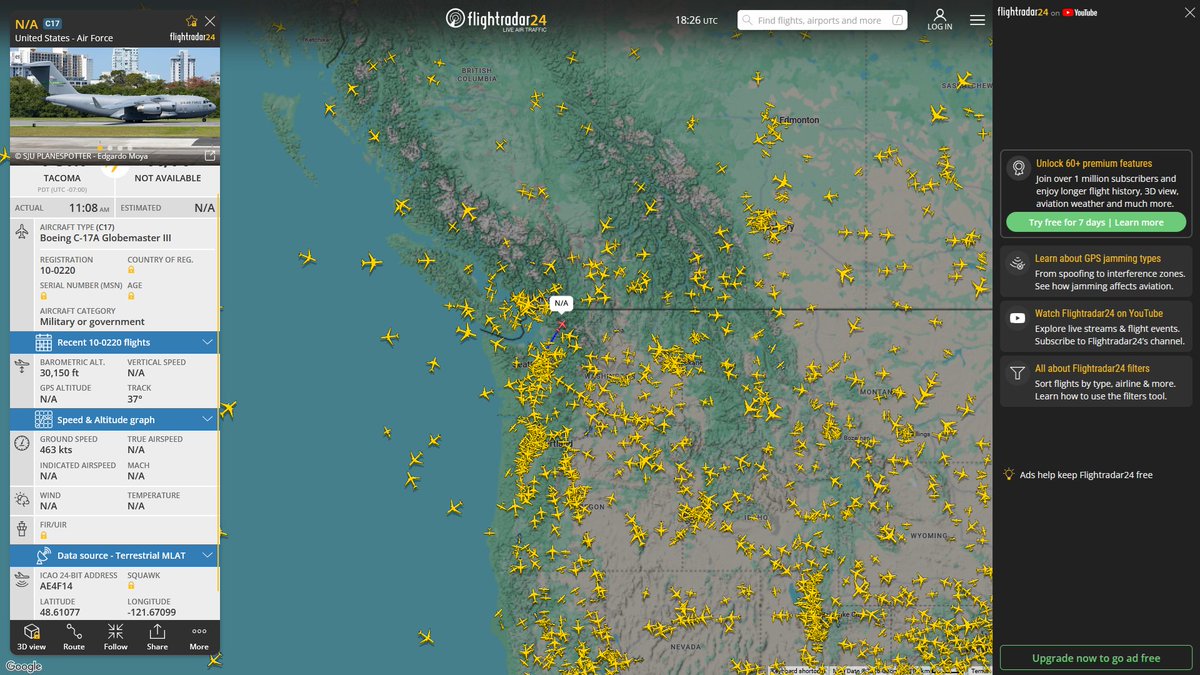 AIYeyENGDdJkjTr's tweet photo. Oct. 9, 2026
#Fort Lewis, Washington ==> 

#NoCALLSIGN #AE2FA9 USAF C-17A Globemaster III 
#NoCALLSIGN #AE4F14 USAF C-17A Globemaster III https://t.co/CqEQFsod45