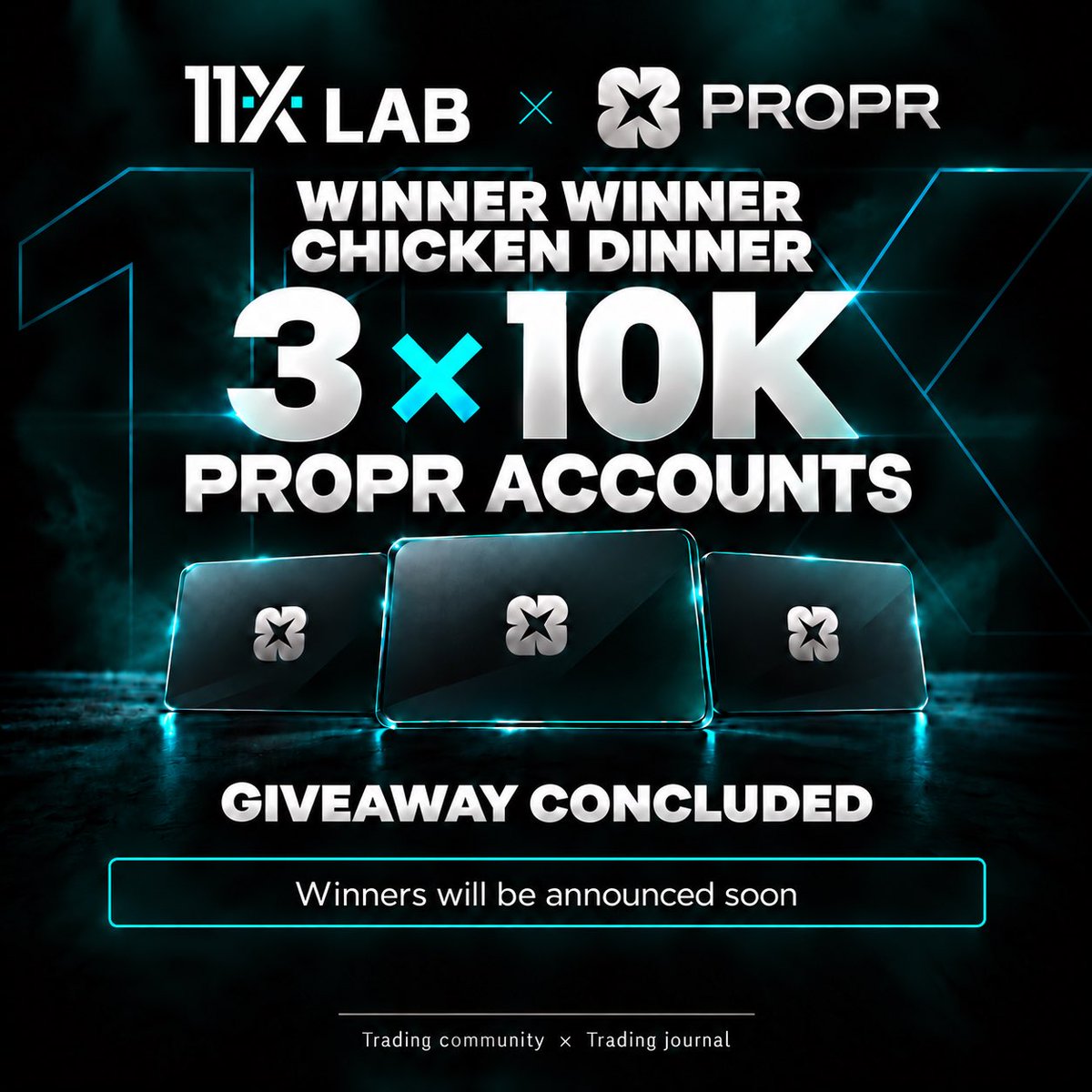 11xlab's tweet photo. Winner Winner Chicken Dinner 🍗

The giveaway is officially concluded. Huge thanks to everyone who joined.

3 × 10k Propr challenges are locked in.
Winners will be announced soon.

@11XLAB × @ProprXYZ https://t.co/eaTJyKa6i5