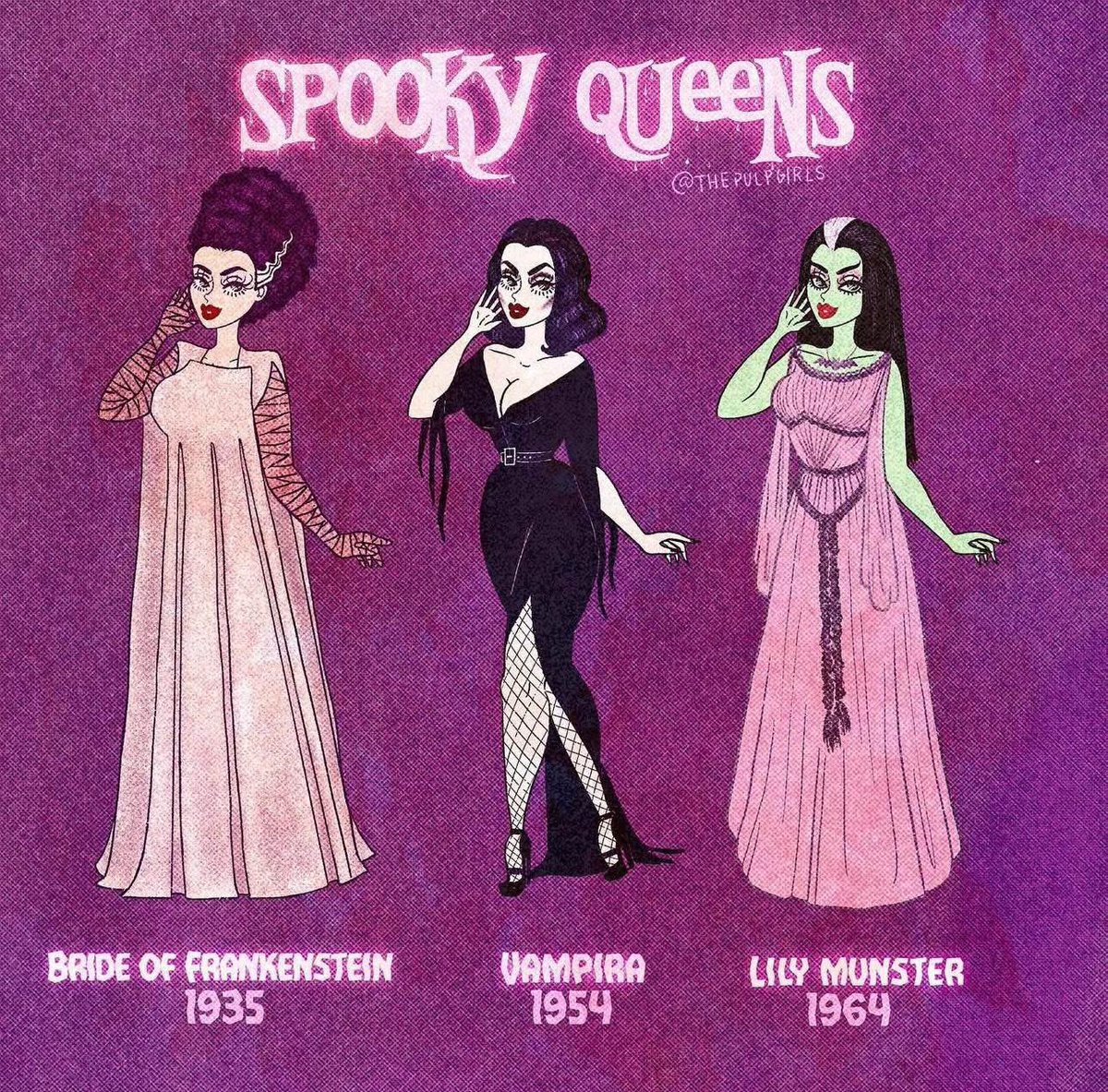 pmamtraveller's tweet photo. "Spooky Queens" by The Pulp Girls, featuring iconic horror and gothic characters https://t.co/biTmDjFb26