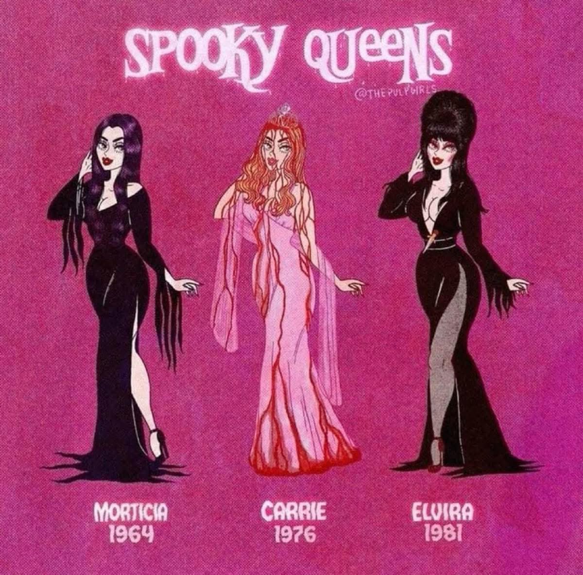 pmamtraveller's tweet photo. "Spooky Queens" by The Pulp Girls, featuring iconic horror and gothic characters https://t.co/biTmDjFb26