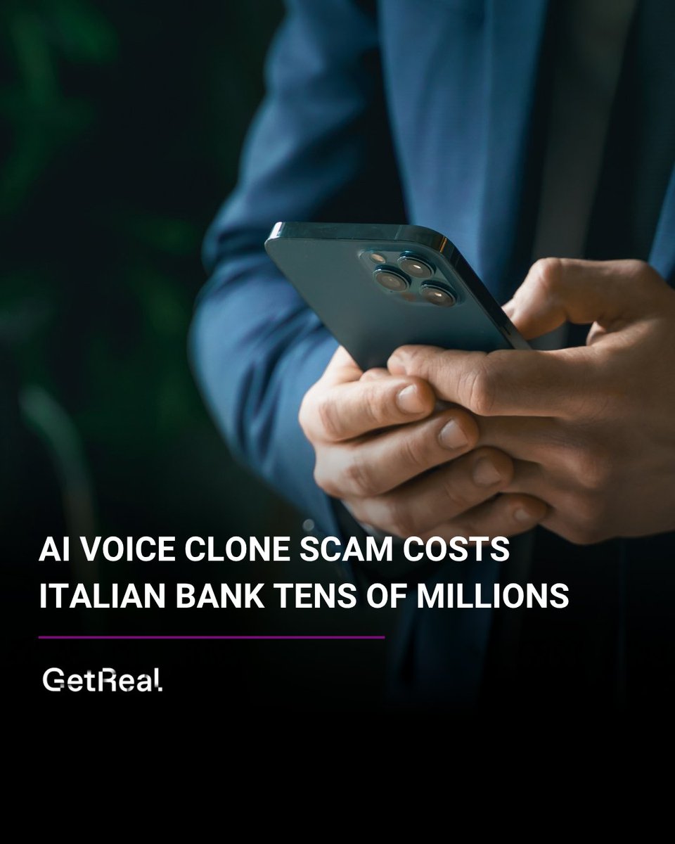 GetRealSecurity's tweet photo. One of Italy's largest banks was defrauded of roughly €95 million after attackers impersonated the people its executives trusted most, including the use of AI to clone a lawyer's voice.

As reported by @Reuters, it began with the chairman of a private bank receiving a WhatsApp message appearing to come from the CEO of its parent company, requesting urgent help with an overseas transaction. A follow-up phone call — purportedly from a senior partner at a prominent law firm — served as confirmation.

🧵