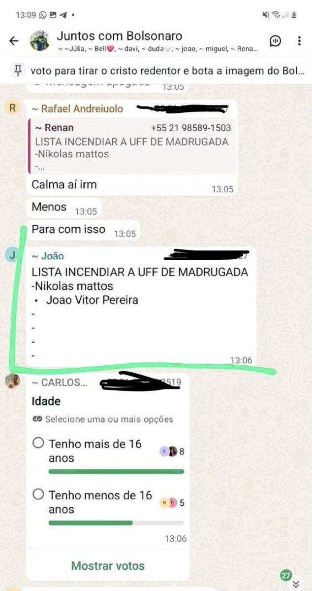 luisasonzabrs's tweet photo. 🚨🚨🚨ATENÇÃO! Grupos de extrema direita estão combinando de levar soco-inglês e canivetes para manifestações antibolsonaristas no RJ e estariam programando incendiar a UFF de madrugada.

SE CUIDEM E FIQUEM ATENTOS! https://t.co/QDj7cF5wuV