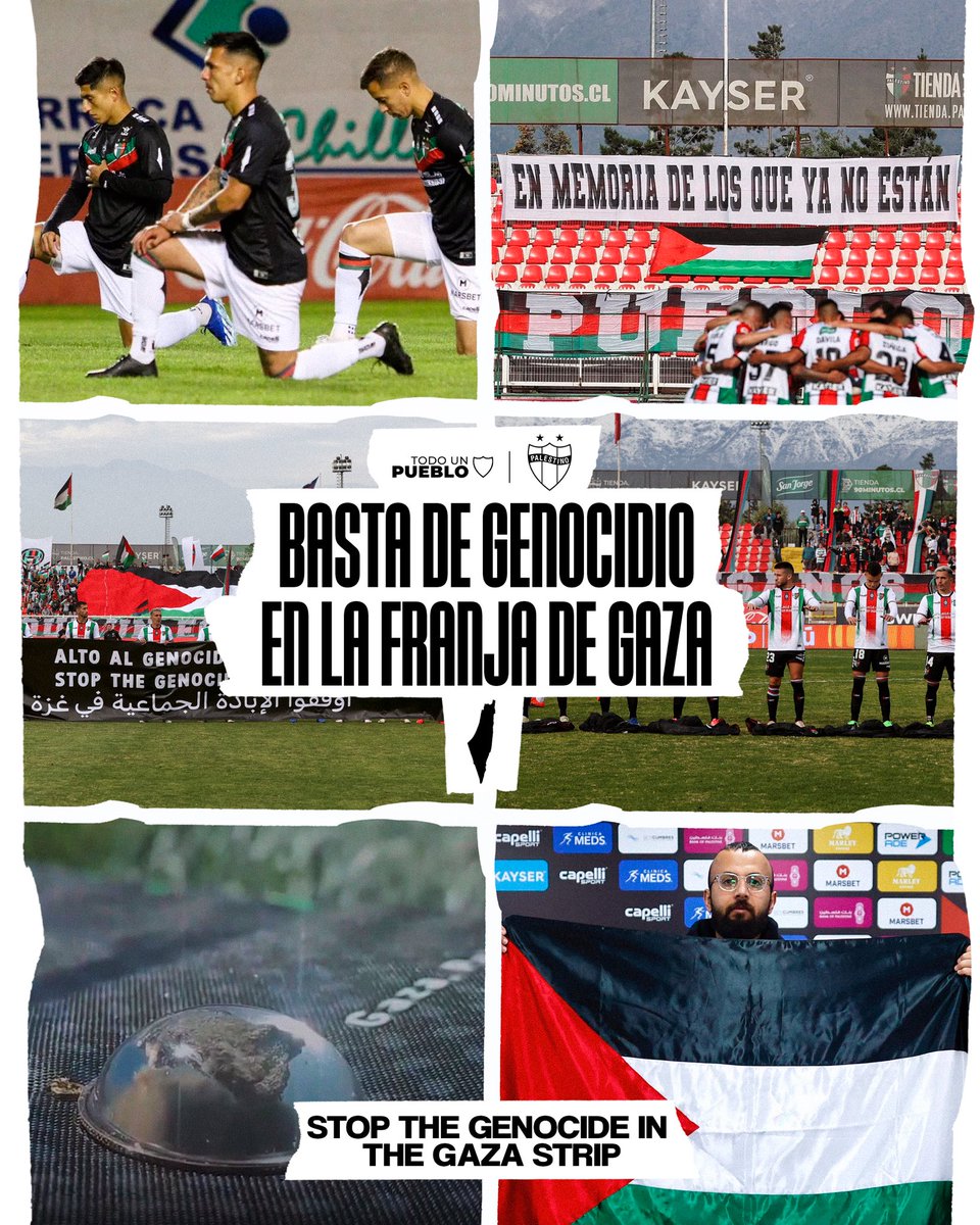 CDPalestinoSADP's tweet photo. A #3AñosDelGenocidio, en el Club Deportivo Palestino recordamos este 08 de octubre como una fecha triste, pero una realidad aún peor es la que se vive día a día y que no se termina de visibilizar.

Año tras año nos hemos comprometido a visibilizar lo que ocurre en Palestina, porque creemos que mantener viva esta memoria también es una forma de acompañar a #TodoUnPueblo 🇵🇸