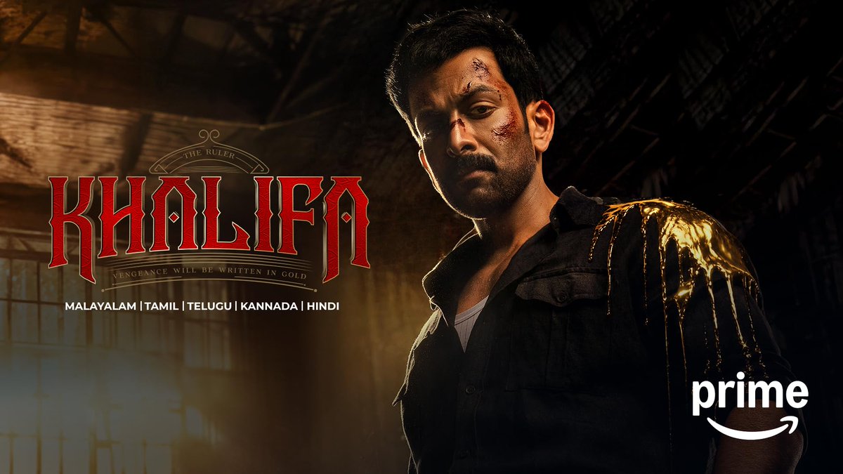 OTTGate's tweet photo. #Khalifa is now streaming on Amazon Prime in Malayalam, Tamil, Telugu, Kannada &amp; Hindi audios.

Ft. #PrithvirajSukumaran https://t.co/WYnc6tua8T