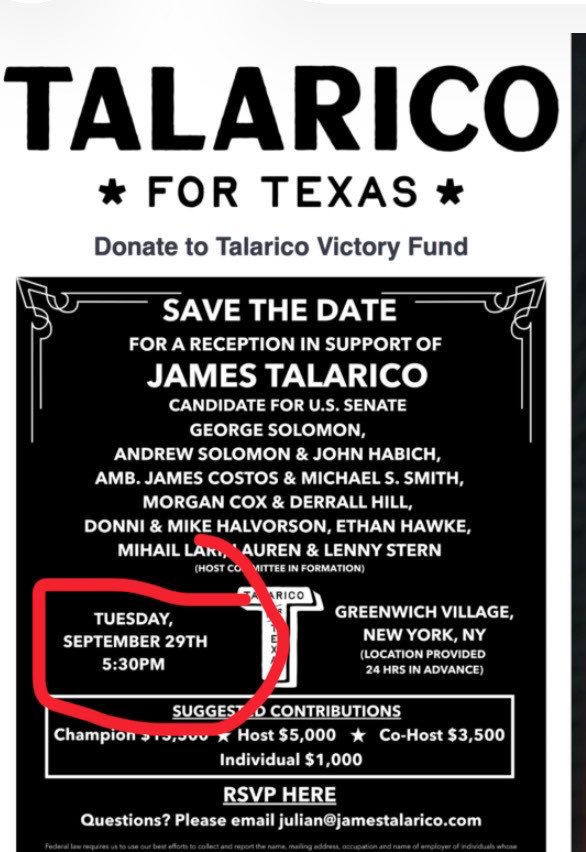 CarolineWren's tweet photo. Talarico was in NYC on Sept 28 &amp; 29 which is strange because he told the Dallas Morning News that he got the flu on Sept 29 and went to an Urgent Care in Dallas (despite being in NY) and then appeared virtually in a suit and tie on Sept 30 due to the “flu”

Source @data_atx https://t.co/yYanPdfGBT