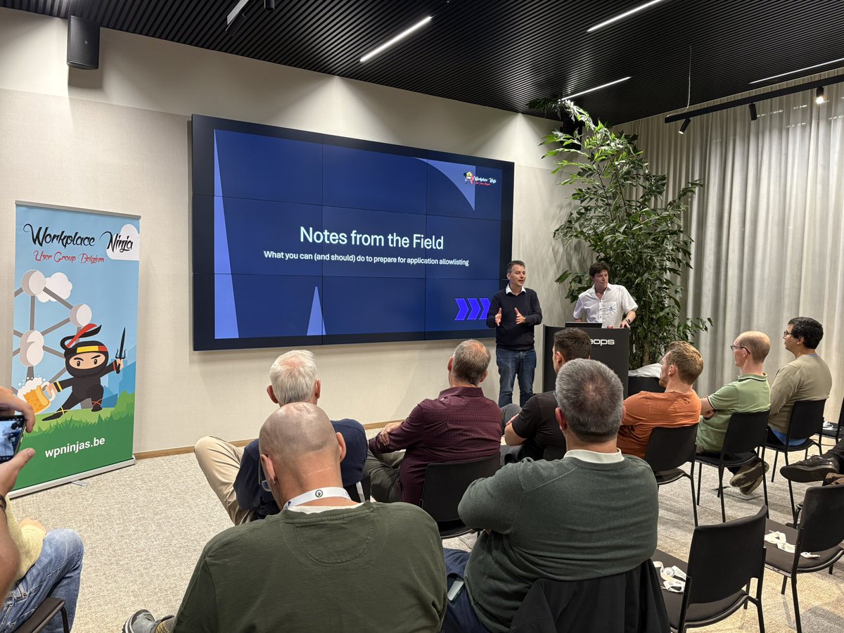 ErikMoreau's tweet photo. 2nd session of the evening @wpninjasbe event ‘The Summit Edition’ by @TheWMIGuy and @TomDegreef on ‘Windows Application Allow Listing - Notes from the field’ #Community #MVPBuzz #Intune #AppControl https://t.co/fbmAwrVm2i
