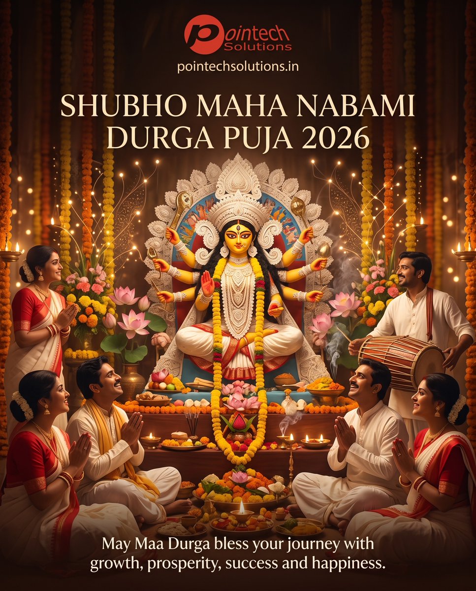 PointechS's tweet photo. 🌺 Shubho Nabami 2026! 🌺

May Maa Durga bless everyone with courage, happiness, peace &amp; prosperity. 🙏✨

Cherish the final moments of Pujo with joy, devotion and togetherness. ❤️🥁

#ShubhoNabami #MahaNabami2026 #DurgaPuja2026 #MaaDurga #pointechsolutions https://t.co/D42HoAw2bk