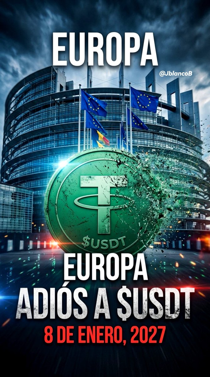 JblancoB's tweet photo. 🚨 ÚLTIMA HORA | Terremoto regulatorio en Europa: adiós a $USDT

La Unión Europea acaba de poner fecha de caducidad al rey de las stablecoins. Todas las empresas cripto bajo jurisdicción de la UE tienen como fecha límite el 8 de enero de 2027 para deslistar por completo el USDT de Tether.

¿Por qué importa esto?
• MiCA en su máxima expresión: La regulación europea no perdona. Si un emisor no cumple con las exigencias de reservas bancarias y auditorías locales (EMTs), queda fuera del mercado único.

• Giro masivo de liquidez: Miles de millones de euros en volumen tendrán que migrar forzosamente hacia alternativas reguladas como $USDC (Circle) o nuevas stablecoins respaldadas en euros.

• Fragmentación global: Mientras Asia y América Latina siguen operando con USDT como estándar indiscutible, Europa levanta un muro de cumplimiento estricto.

El mensaje de Bruselas es claro: adáptate o vete.

La cuenta regresiva ya comenzó!

¿Golpe mortal a la liquidez en la UE o el impulso definitivo para las stablecoins reguladas? 👇🏻