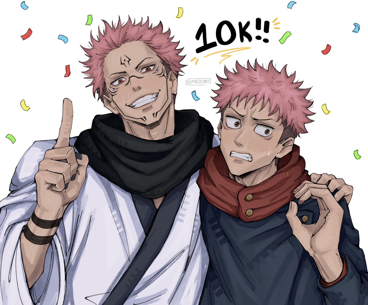 MaizeyArt's tweet photo. wtf!!!!! 10k of you!!! thank you for following me and my art, it means so much to me!!! 

here is a celebratory sukuna &amp; yuji :D https://t.co/OHHVAQVuVf