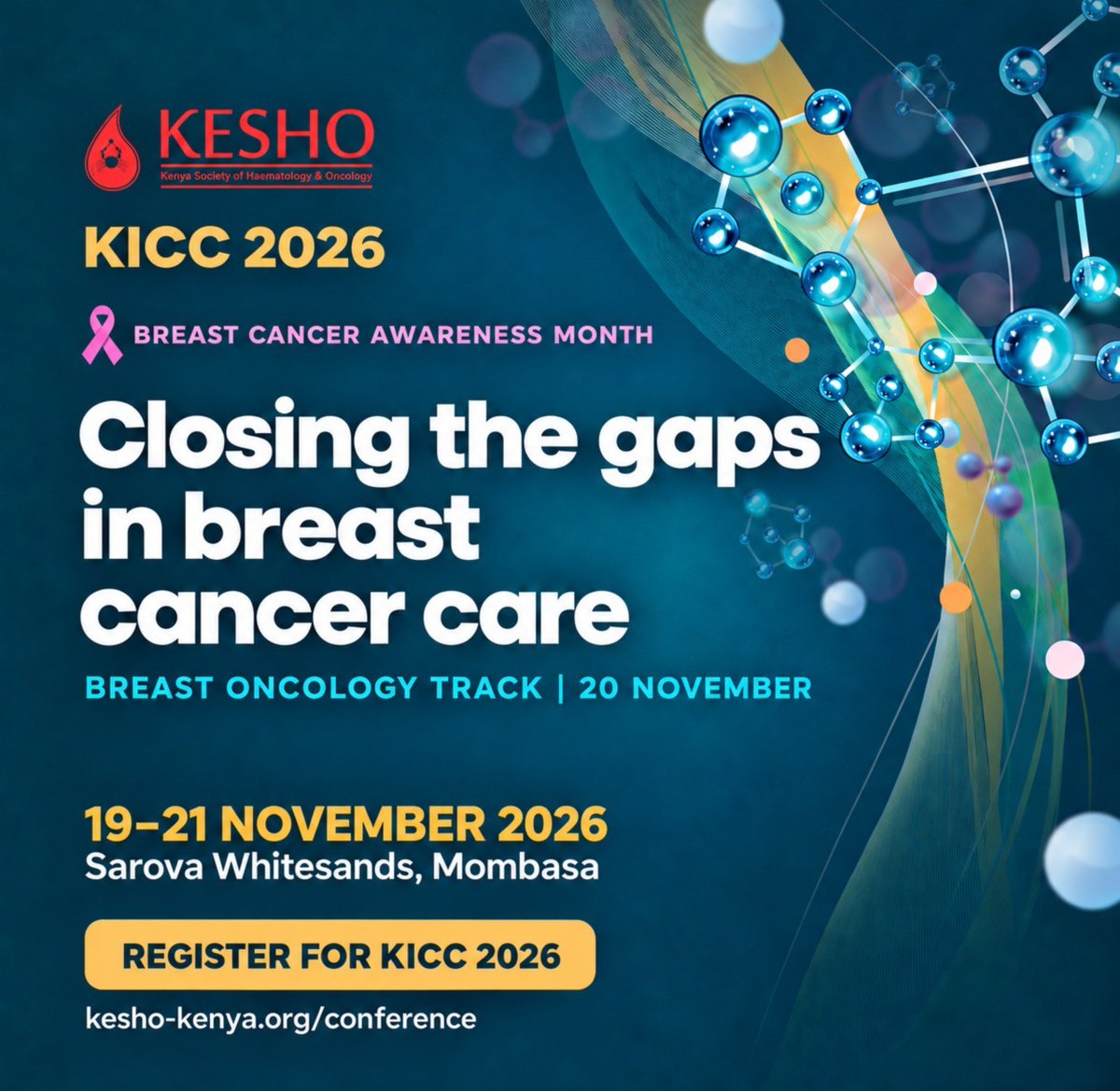 CANCERKESHO's tweet photo. This October, connect #breastcancer awareness to the realities of care.

Explore Kenyan evidence on diagnostic access, treatment outcomes and financial burden at #KICC2026.

Breast Oncology Track | 20 November

Register: https://t.co/hDNzTXwTtc