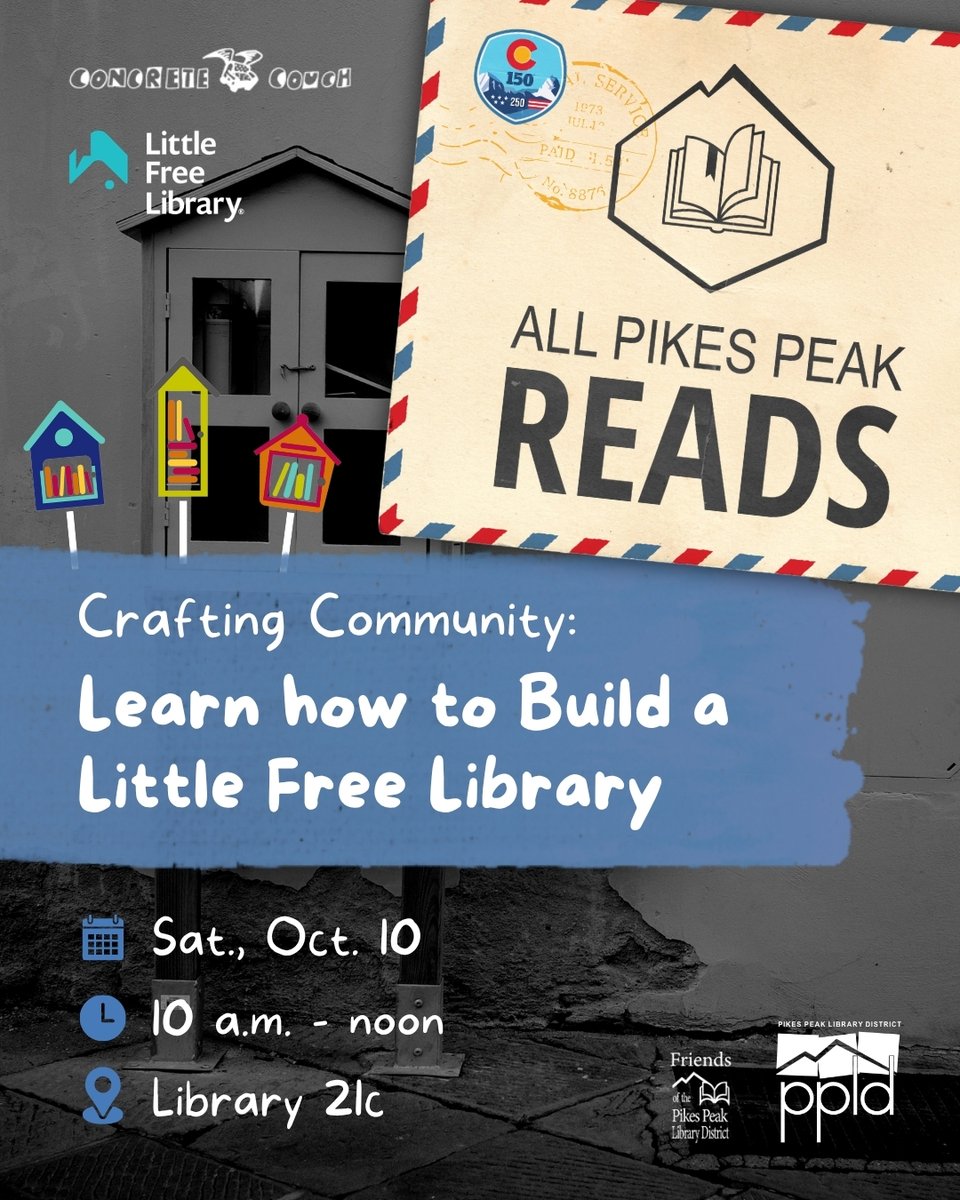 ppld's tweet photo. Join PPLD, Little Free Library, and Concrete Couch to learn how to turn upcycled materials into a neighborhood spot for sharing books! 

🔗 Registration required: https://t.co/xKjErzI9tA

We welcome questions! Email us at socialmedia@ppld.org. https://t.co/13KVXfuASA