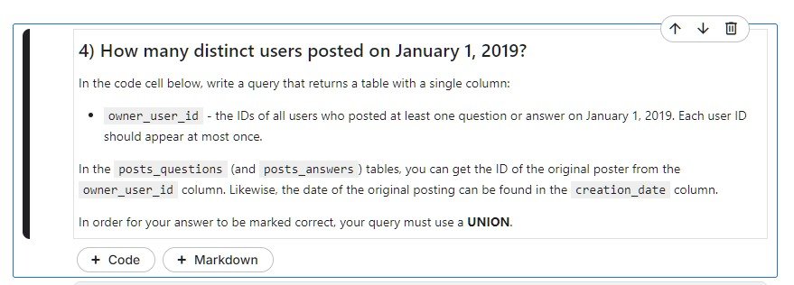 web3_chemist0's tweet photo. Day 4 of learning SQL on Kaggle.

I was asked to use the UNION function to join two columns together, I also filtered within a specific time frame while returning only distinct values from the columns asked. https://t.co/bjVRlIIW0E