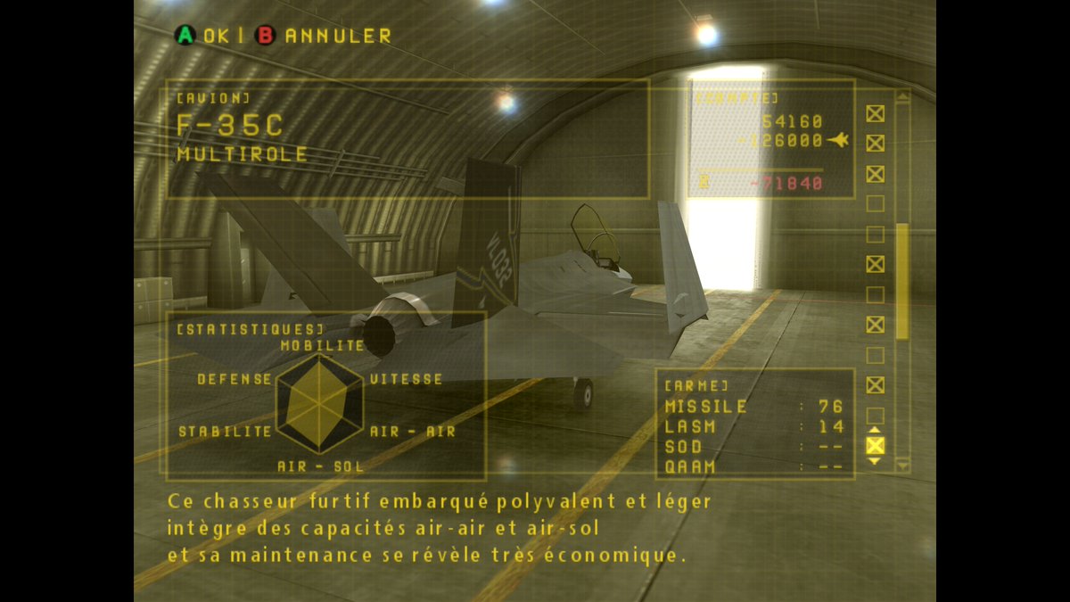 Quepouique43's tweet photo. @PeurAvion 
#acecombat
un peu de légèreté en ces temps compliqués, voici ace combat zero sorti sur playstation 2 en 2005, je vous laisse apprécier le decriptif du f35🤣🤣🤣 https://t.co/fEOrA6gRXj