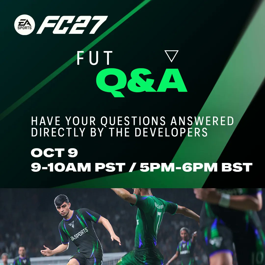EASFCDirect's tweet photo. Our next Developer Q&amp;A is focused on Ultimate Team!  

The team will be in the @EASPORTSFC Discord answering your questions directly.   

You can get involved here: https://t.co/MYJwrFefjX https://t.co/seza0zBEI9