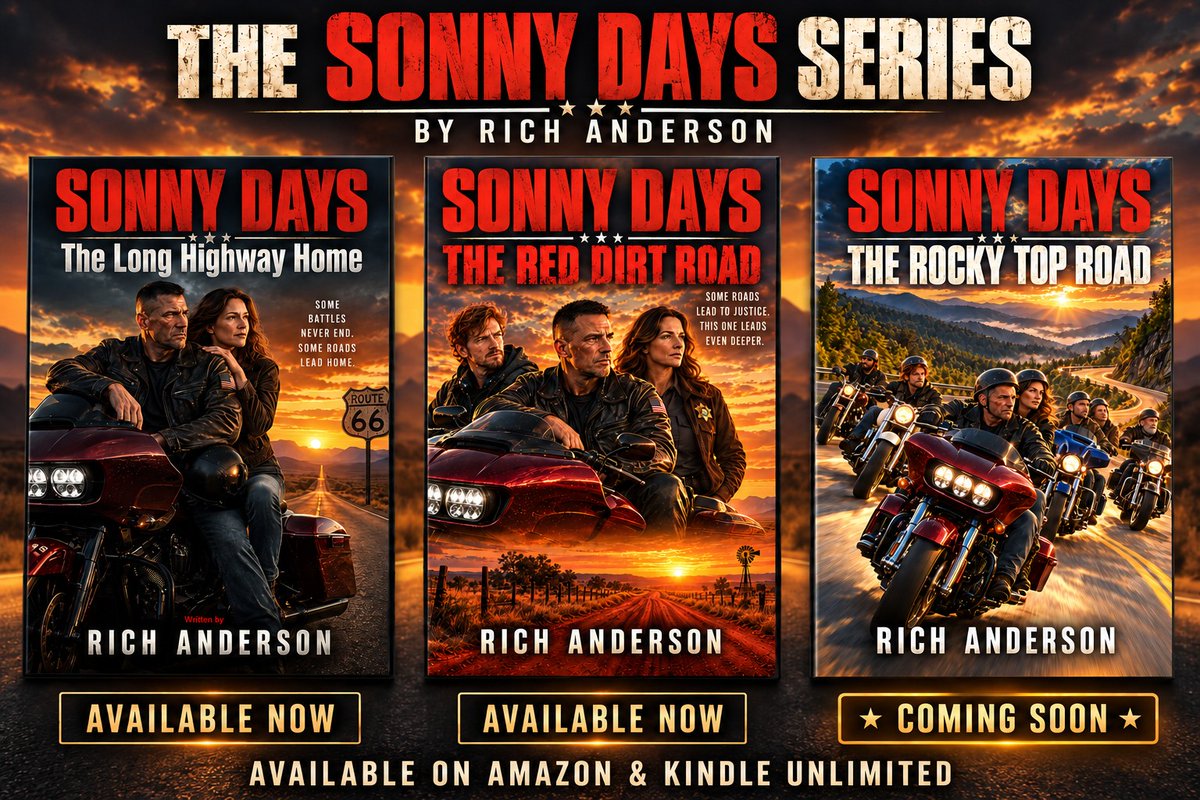 SonnyDaysBooks's tweet photo. Thanks!
Sonny brings the grit. Cam brings the backup. Patty keeps them both in line.  
Ride into The Long Highway Home & The Red Dirt Road—veterans, motorcycles, and a crew that leaves nobody behind.  

If you like Reacher or Longmire, check out Sonny Days! Both Kindle ebooks FREE today(Oct 8)! https://t.co/iXj6bXVXJF 
https://t.co/V21VVgVxe2
 #VeteranThriller #veteranauthor #motorcyclethriller #indieauthor