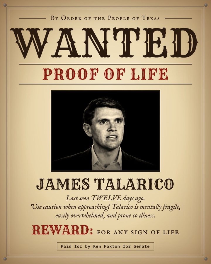 PragmaticJingo's tweet photo. It’s being reported that James Talarico had a NERVOUS BREAKDOWN which is why he has been Missing for the last 11 days. There has been no sight of Talarico and staffers were all sent home   September 27th 2026 and have not returned. #Texas #Talarico #Austin #Houston #Dallas #Waco https://t.co/fctVCAg412
