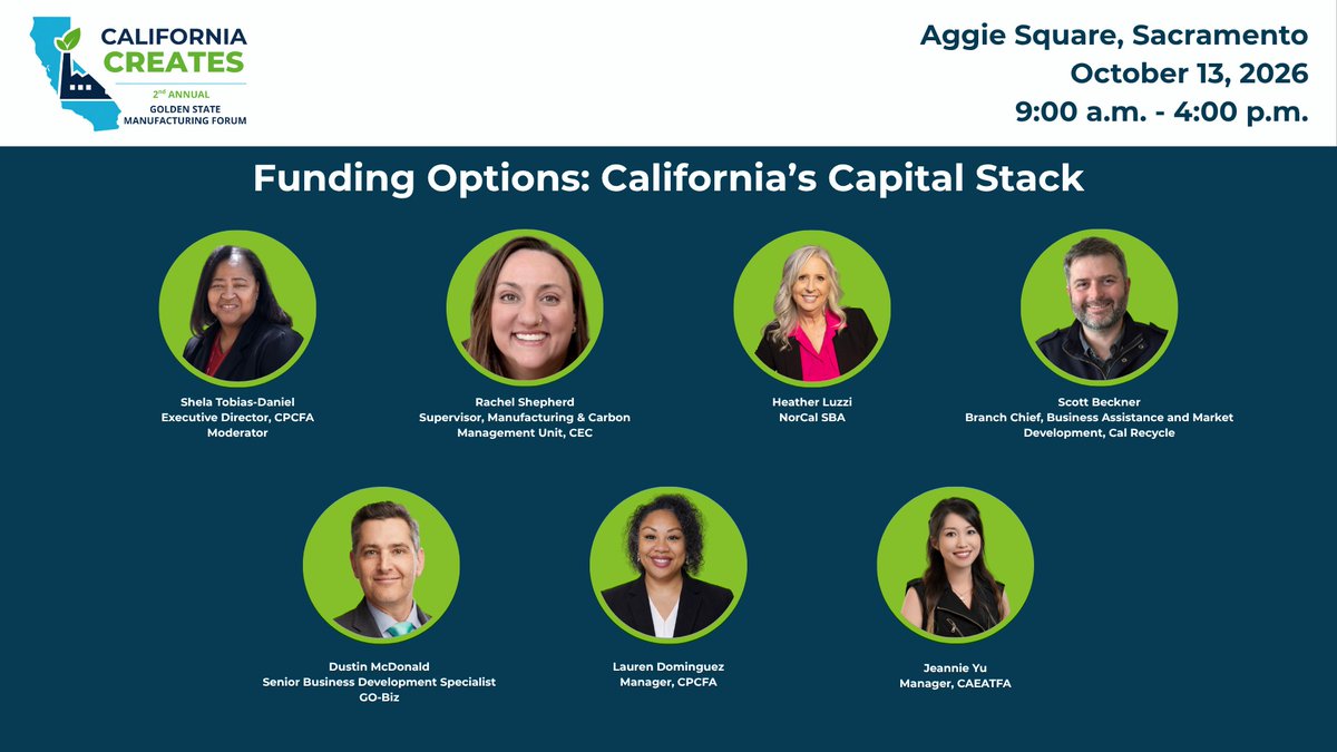 CalCPCFA's tweet photo. We're just around the corner from the CA Creates Golden State Manufacturing Forum!

Be sure to check out the California's Capital Stack Panel where our ED &amp; CalCAP Section Manager will be sharing key #CalCAP program information!

🔗https://t.co/gTKySYxT6i https://t.co/wUGI2zivkr