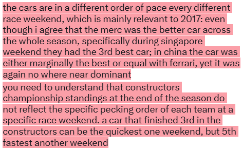 1iamhiley's tweet photo. @sehoff44 @ContadorSchleck 2007 mclaren (wouldve) scored 218 points, ferrari scored 204, while having much better drivers. at best the mclaren was equal with ferrari, lewis and fernando are just far better drivers than raikkonen and massa. and anyway, overall wcc standings do not matter considering that https://t.co/bdT749A9j9