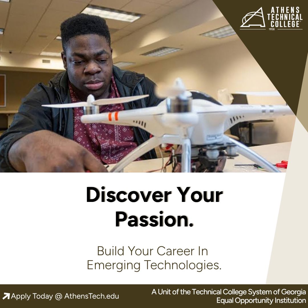 AthensTechGA's tweet photo. 🚀 Don’t just imagine the future, help create it! Athens Technical College’s Emerging Technologies program brings ideas to life through hands-on labs and projects in robotics, video gaming, and mobile programming. Apply today at https://t.co/jpd51qNq5N. https://t.co/0FNijZFsLX