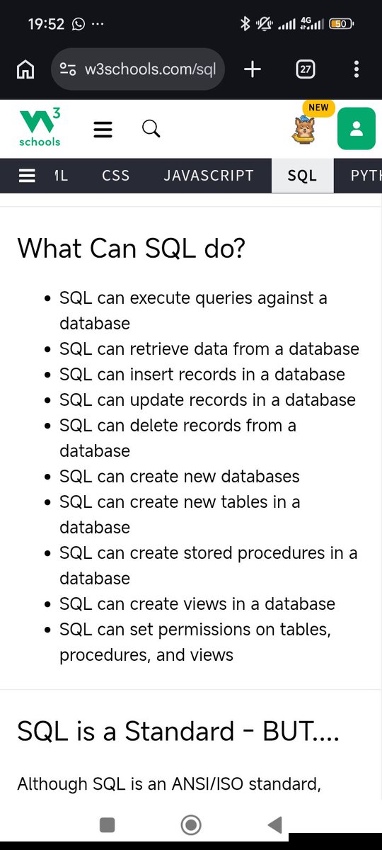 ud_shalom's tweet photo. Day 8/30 💻
Today, I revised SQL basics on W3Schools, learned more about semicolons, and took a quiz — got everything right! 🎯
Learning isn’t just about practicing; reading and researching matter too.
Keep showing up and stay consistent! 📊❤️
#30DaysOfSQL #SQL #DataAnalytics https://t.co/W1dUYXlPat