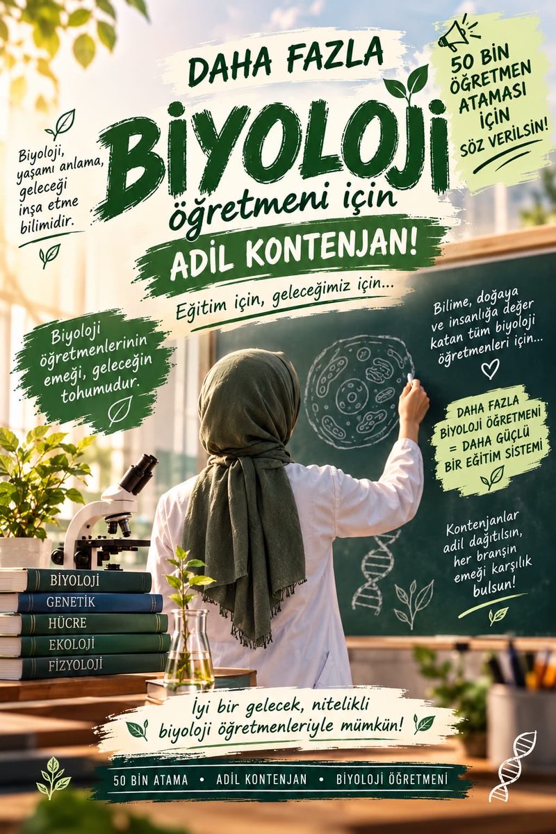 BurcuKa11666760's tweet photo. Biyoloji öğretmenleri olarak beklentimiz çok net: 50 bin atamada ihtiyaçlara uygun, dengeli ve adil bir branş dağılımı. #AdilBranşAgs50BinBahçeliden
@dbdevletbahceli @RTErdogan @Yusuf__Tekin @tcmeb @edipuzen https://t.co/NNEbL1FtD9
