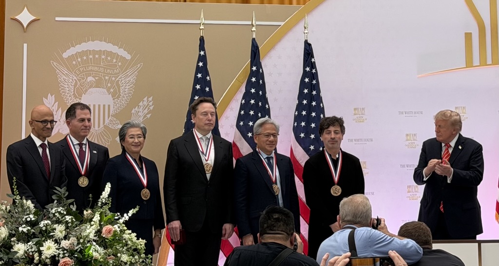 SIAAmerica's tweet photo. SIA was honored to attend the “Science: A New Golden Age" Summit today, where the leaders of two SIA member companies – @AMD Chair & CEO and SIA Board Chair @LisaSu and @nvidia Founder & CEO @JensenHuang – were among several top leaders in tech to receive the National Medal of Science. This prestigious honor recognizes their extraordinary contributions to American innovation and technology leadership, and their lasting impact on the #semiconductor industry. Congratulations to two outstanding leaders and innovators!