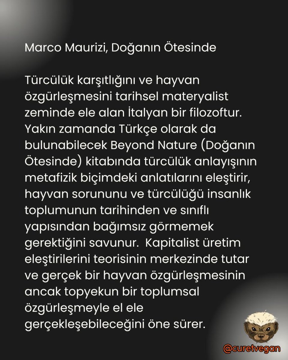 curetvegan's tweet photo. Marco Maurizi'nin katılımıyla Doğanın
Ötesinde kitap tanıtımı ve söyleşi 10 Ekim'de. 
Antikapitalist vegan felsefeci Marco Maurizi'nin 2021 yılında basılan kitabı Beyond Nature'in Türkçe çevirisi yakında Ayrışım Yayınları’ndan çıkıyor.

Etkinlik dili İngilizce ve Türkçe’dir. https://t.co/suMdCh0FS7
