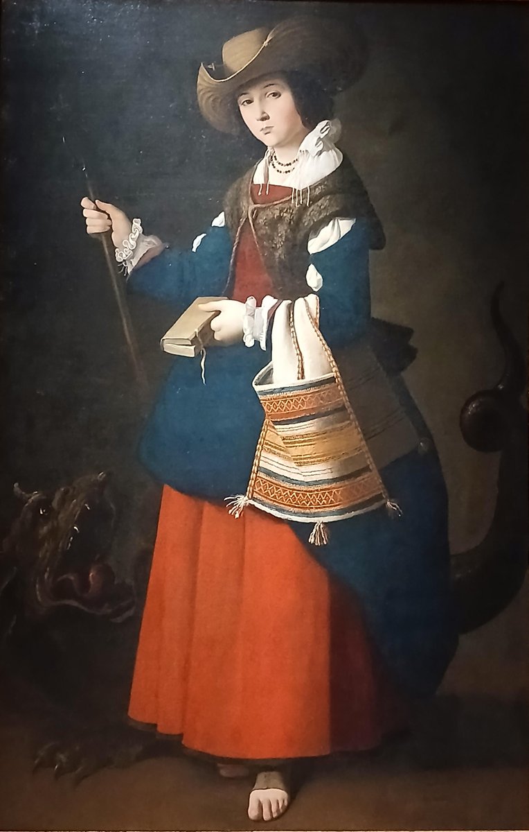 BlogExhibitions's tweet photo. Now on @MuseeLouvre in Paris, the astonishingly intense paintings of Francisco de Zurbarán. We saw this show @NationalGallery in London: https://t.co/h7me7PzLMn. Pictured: St Margaret of Antioch, about 1630-34, National Gallery. https://t.co/xd2ZiqFG5f