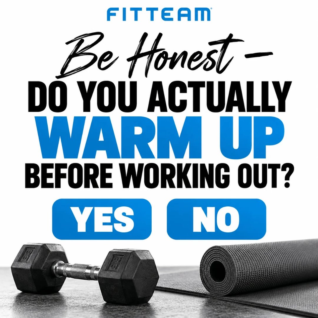 fitteamglobal's tweet photo. BE HONEST!
Do you actually take the time to warm up before your workout, or do you jump straight into it?
A proper warm-up helps prepare your muscles and joints for movement and gets your body ready for action!
YES — Every time!
NO — I just get right to it!
#fitteam #warmup https://t.co/jBT4wEi8yk