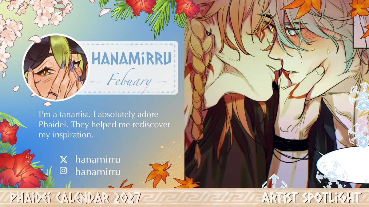 PhaideiCal2027's tweet photo. Winter slowly leaving the air, warmth coming back and love being especially celebrated this time of year,  we are continuing our travel!

February will be the month of @hanamirru !

Love not just on a special day, but for the whole month!

#PhaiDei #Phainon #Mydei #PMC27 https://t.co/FWIoGRAZkc