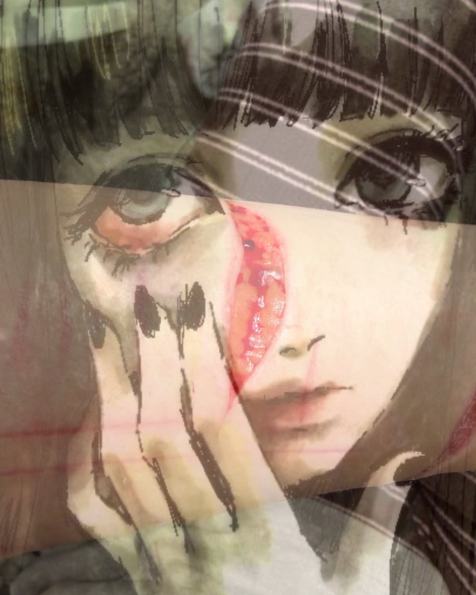 Luumfy's tweet photo. Made with ai ‼️fake‼️Halloween makeup. Yellow and red paint all over the canvas 🤧 https://t.co/vcZ62URKW2