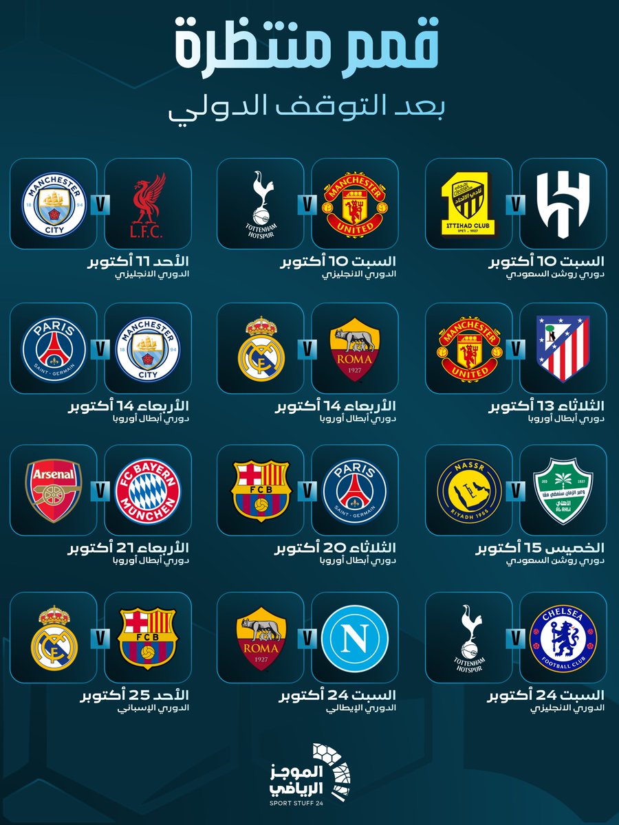 SportStuff24's tweet photo. ⚽قـمـم كـرويـة مـنـتـظـرة هـذا الـشـهر🔥🔥

بــعـــد فــتـــرة الــتــوقـــف الـــدولـــــي. https://t.co/3a23GlhaqW