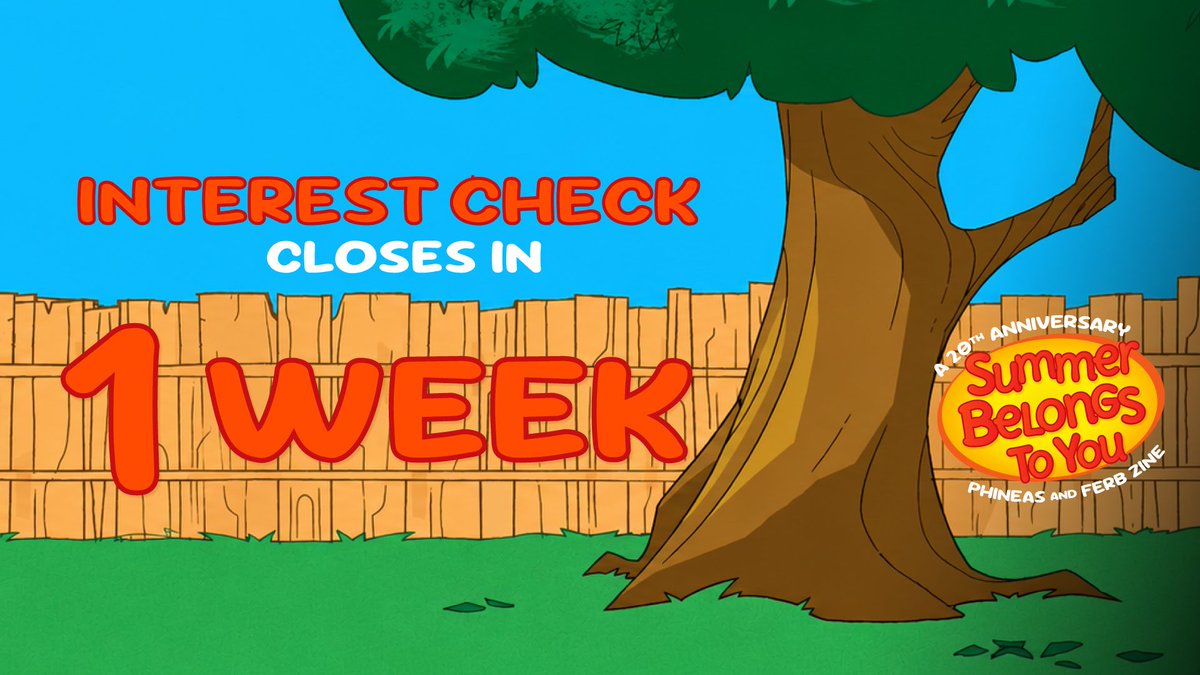 pnf20zine's tweet photo. "Now the sun is setting on another extraordinary day..."
Our interest check will be closing soon! Just 2 more weeks to tell us what you want to see on the Phineas and Ferb Summer Belongs to You Zine! ⛅
#PhineasandFerb #PnF #PnFZine #SummerBelongstoYou #InterestCheck https://t.co/K3wI1OgY4v