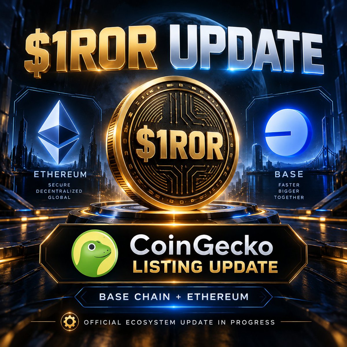 th3r0ar's tweet photo. R0AR is preparing to submit an update request to CoinGecko for $1R0R to add our official Base contract to the existing R0AR ($1R0R) listing.

Ethereum remains the origin-chain $1R0R asset, and the Base contract is the official bridged representation of $1R0R using Base / OP Stack bridge infrastructure.

Official contract documentation:
https://t.co/lpEaHgrKXb

Ethereum:
0xb0415D55f2C87b7f99285848bd341C367FeAc1ea

Base:
0x10d348cA3e8a8a9CE67c39CcAf2dd4f99bB19bd8

CoinGecko update request will be submitted shortly.

https://t.co/b69aS0khe5

REQUEST ID: CU0810260018